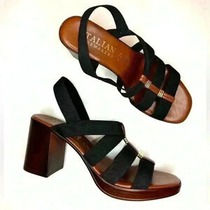 Italian Shoemakers Black and Brown Strappy Block Heel Sandals